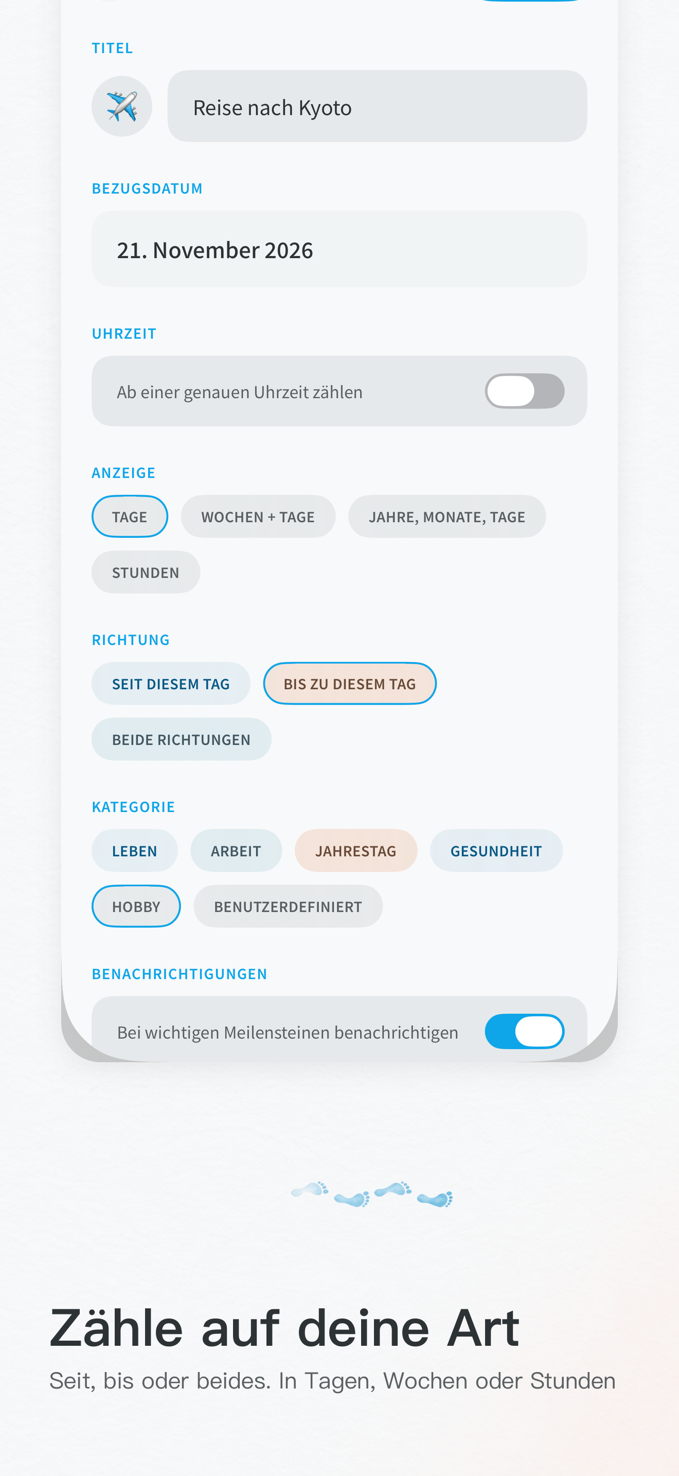 Ereignis bearbeiten: Anzeigeformat, Richtung, Kategorie und Mitteilungen