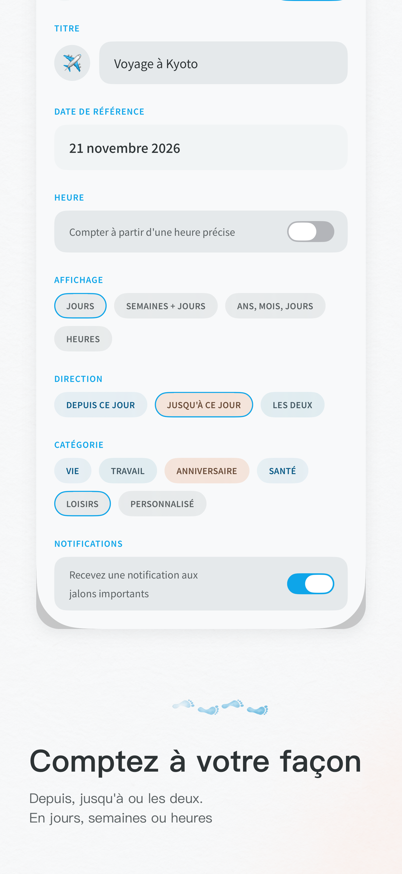 Modifier un événement : format d’affichage, sens, catégorie et notifications