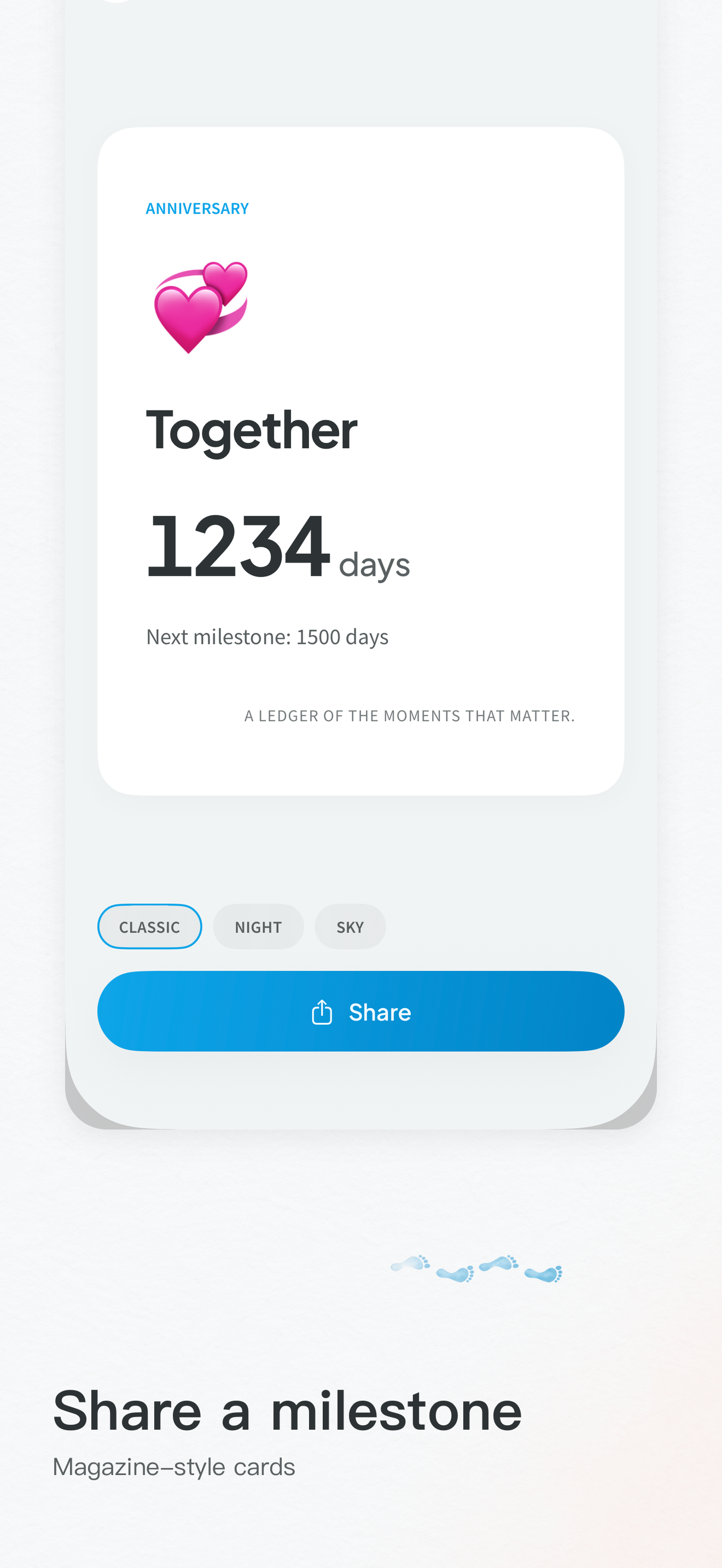 Share card showing the days to a milestone