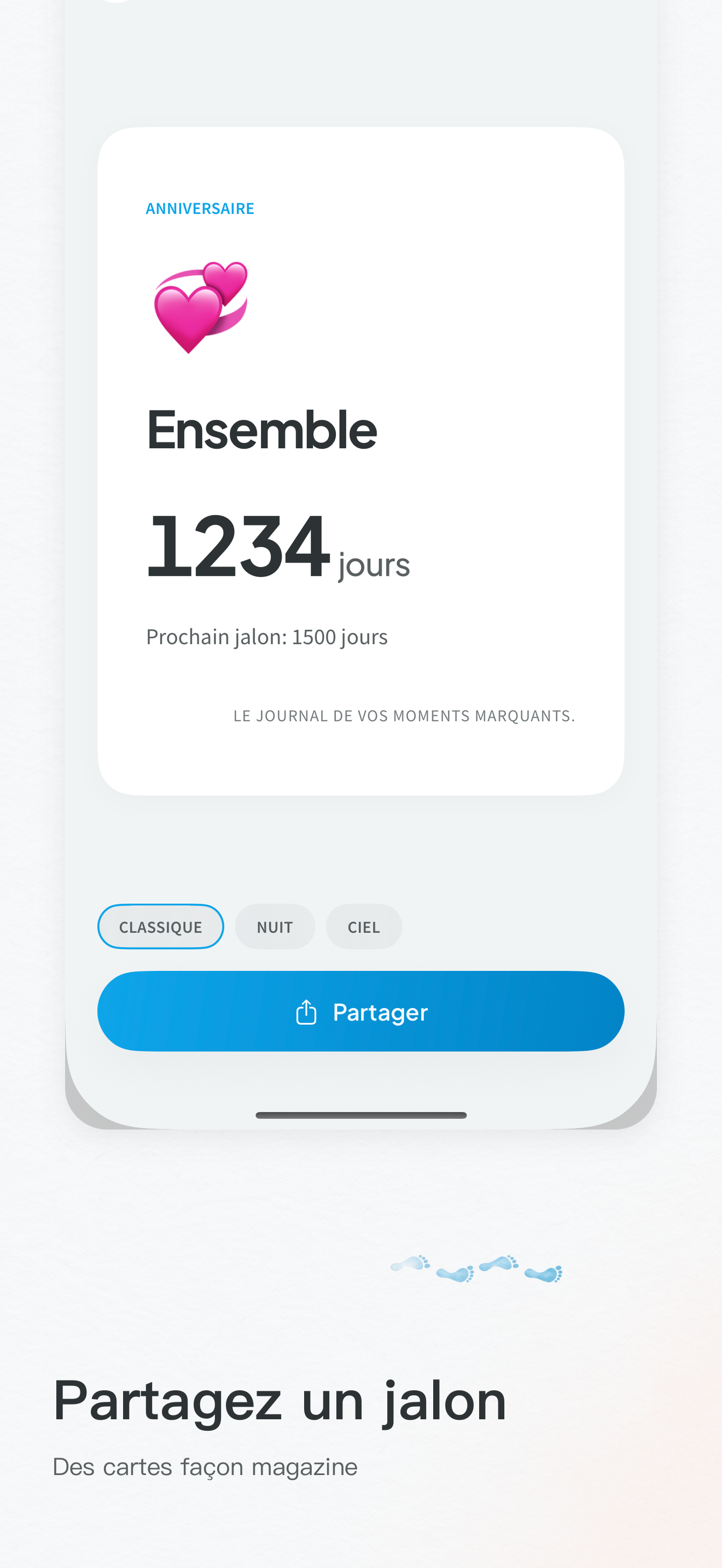 Carte de partage avec les jours restants avant un jalon